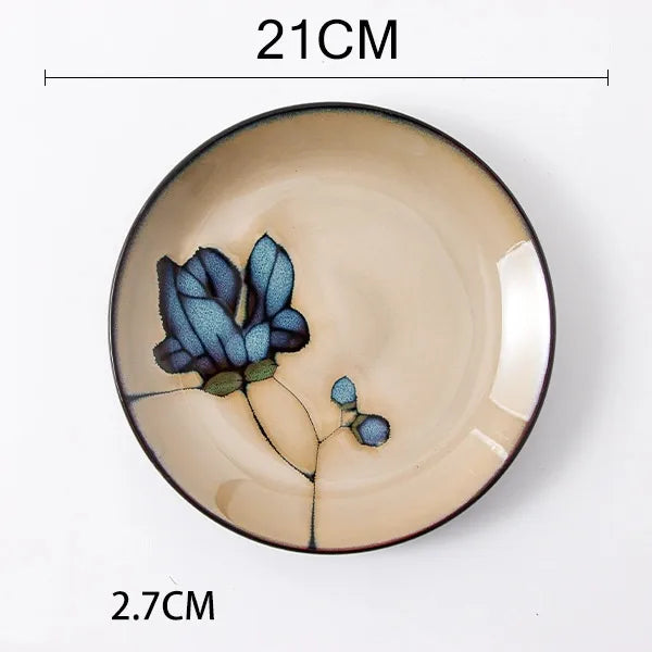 Retro Solid Color Flower ceramics Tableware 1 Piece