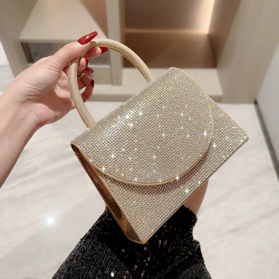 gold silver black polyester solid color rhinestone square evening bags