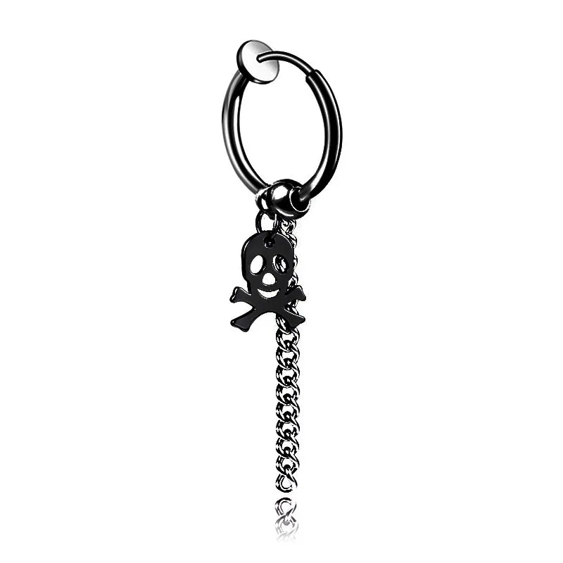 punk titanium steel earrings men's long tassel chain earrings single