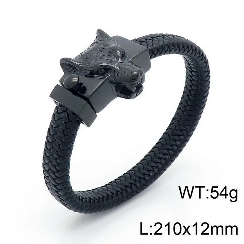 Hip-Hop Retro Color Block Stainless Steel Pu Leather Plating 18K Gold Plated Men's Bangle