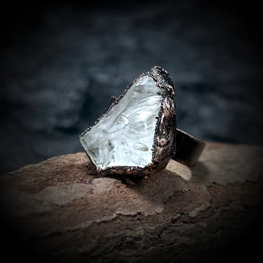 Hip-Hop Retro Geometric natural stone Crystal Fluorite Bronze Plating Open Rings In Bulk