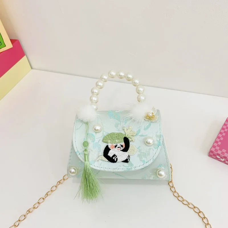 Children's Bag Women's Chinese Style Butterfly Flower Girls' Satchel Princess Pearl Handbag Shoulder Crossbody Bag Wholesale