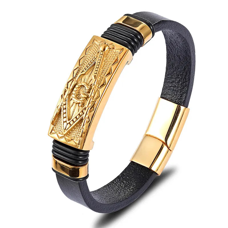 Vintage Style Geometric Pu Leather Titanium Steel Woven Chain Wrap Bracelets Wholesale