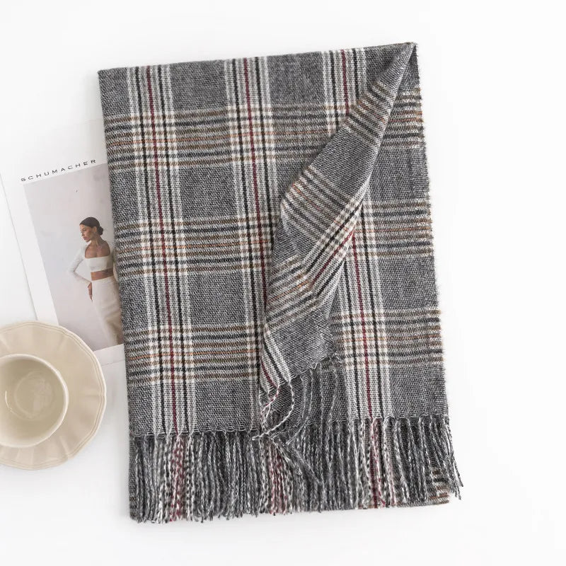 Women's Simple Style Plaid Imitation cashmere Tassel Scarf