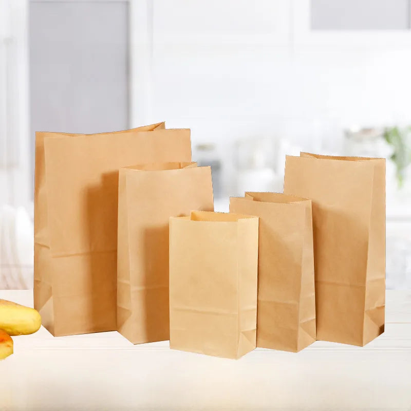 Thickened Food Kraft Paper Bag Customized Square Bottom Bag Baking Takeaway  and  Film Anti-oil Storage Packaging Bag