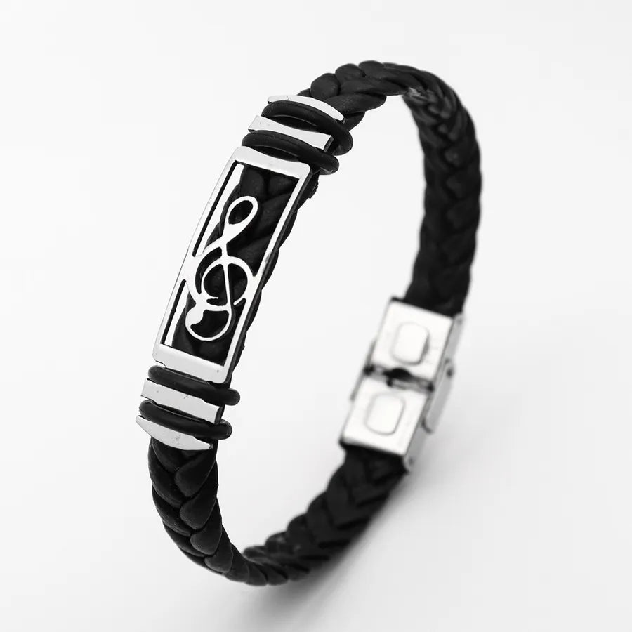 Retro Punk Solid Color 304 Stainless Steel Pu Leather Plating Men's Bangle Men Cord & Leather Bracelets