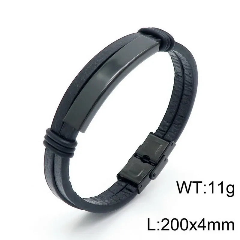 Hip-Hop Retro Color Block Pu Leather Titanium Steel Plating 18K Gold Plated Men's Bangle