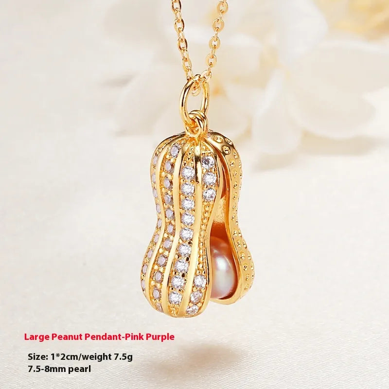Freshwater Pearl Copper cable chain Peanut Pendant Necklace