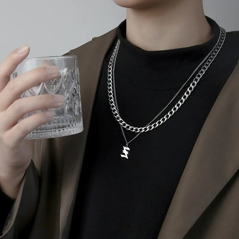 simple style letter titanium steel gold plated layered necklaces in bulk