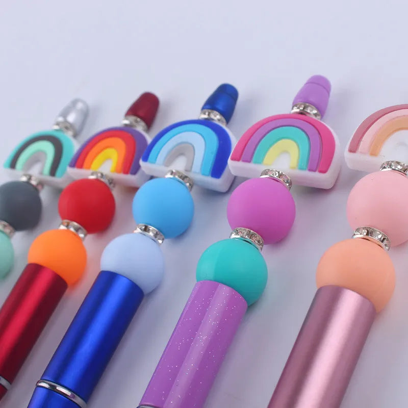 new beaded pen spot diy creative handmade rainbow silicone teether beads beaded pen color plastic writing pen