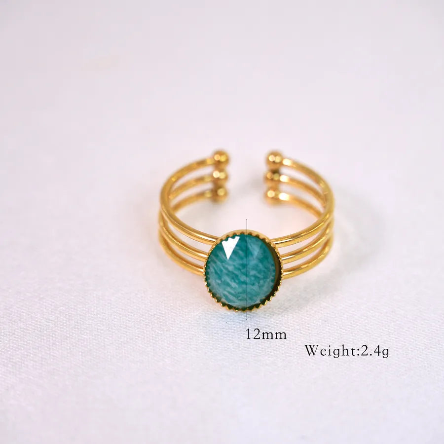 Retro French Style Geometric Titanium Steel Natural Stone Open Rings In Bulk