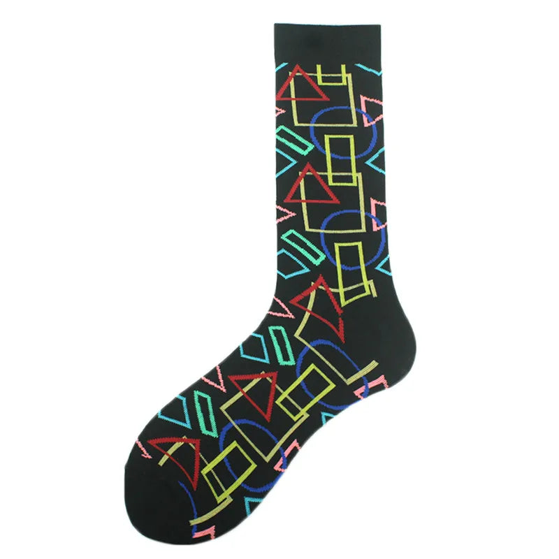 men's casual geometric cotton crew socks a pair