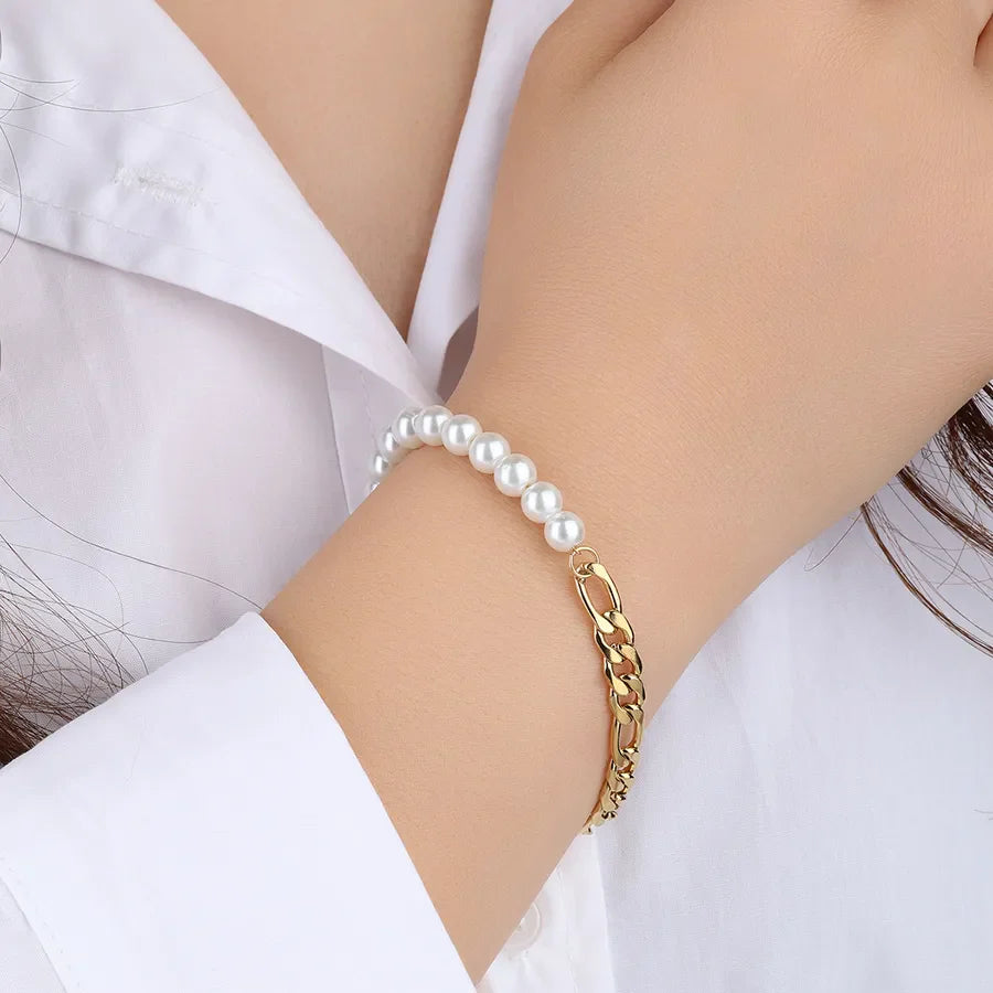 IG Style Round 304 Stainless Steel 18K Gold Plated figaro chain Bracelets In Bulk