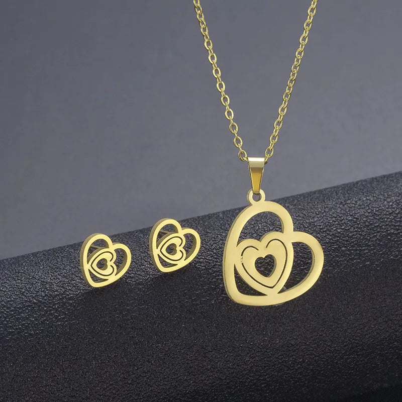 Wholesale Jewelry IG Style Casual Streetwear Moon Hand Of Fatima Butterfly 201 Stainless Steel cable chain Small Stud Earrings Necklace