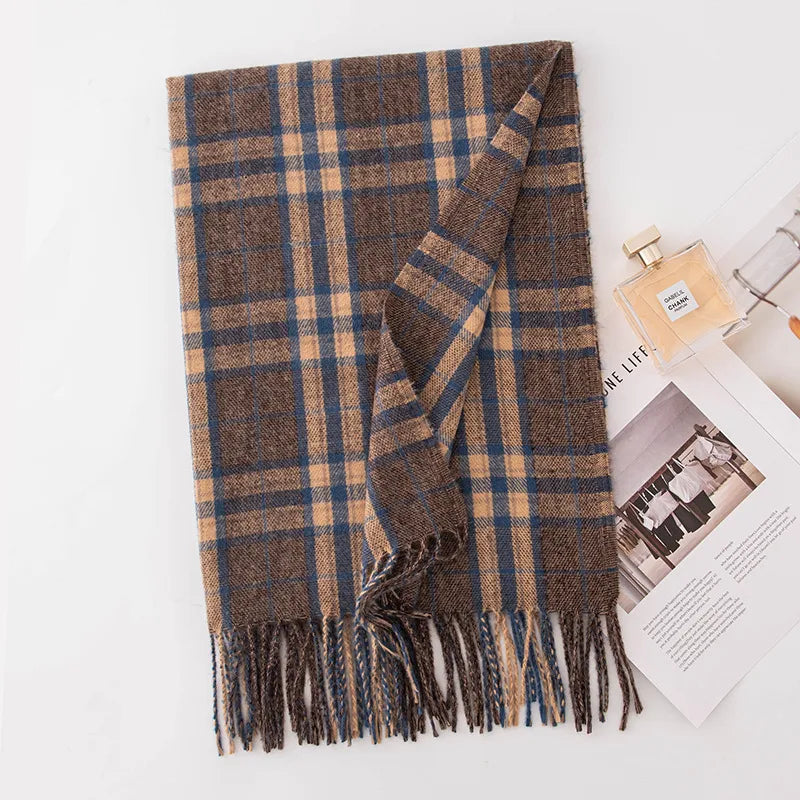Women's Elegant Plaid Imitation cashmere Tassel Scarf