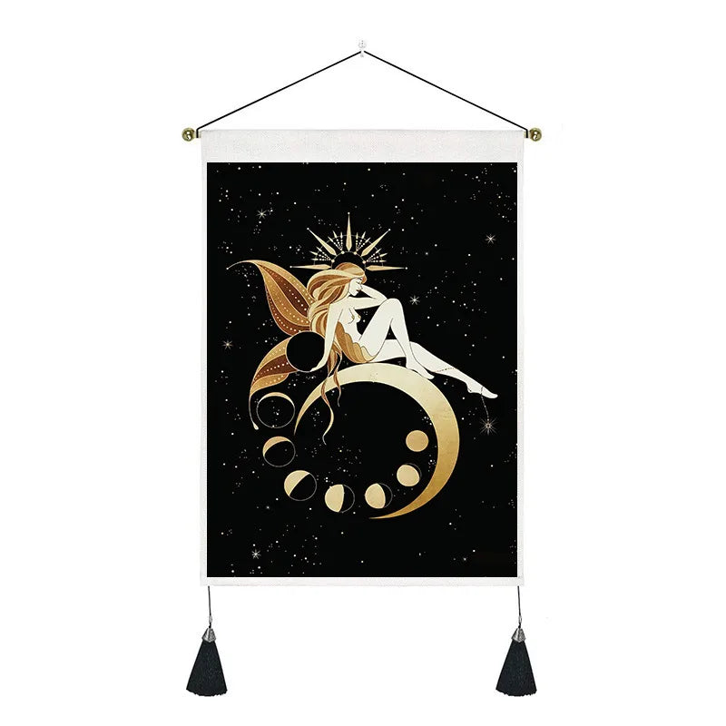 retro human starry sky moon polyester tapestry wall art