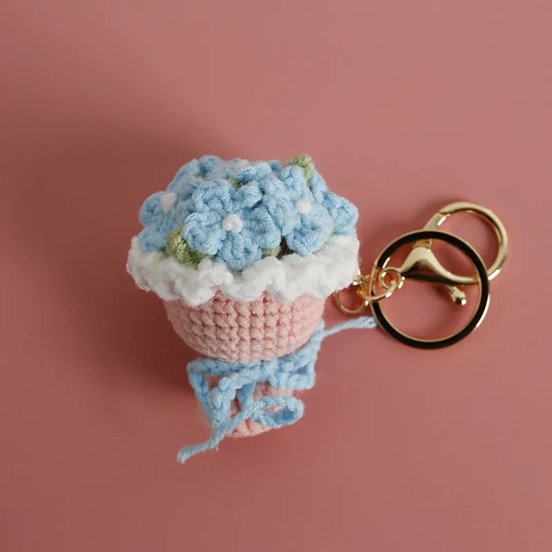 1 Piece Cute Rose Flower yarn Women's Bag Pendant Keychain