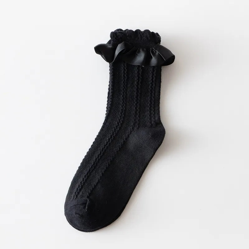 A Pair Lady Streetwear Women's Solid Color Cotton Crew Socks