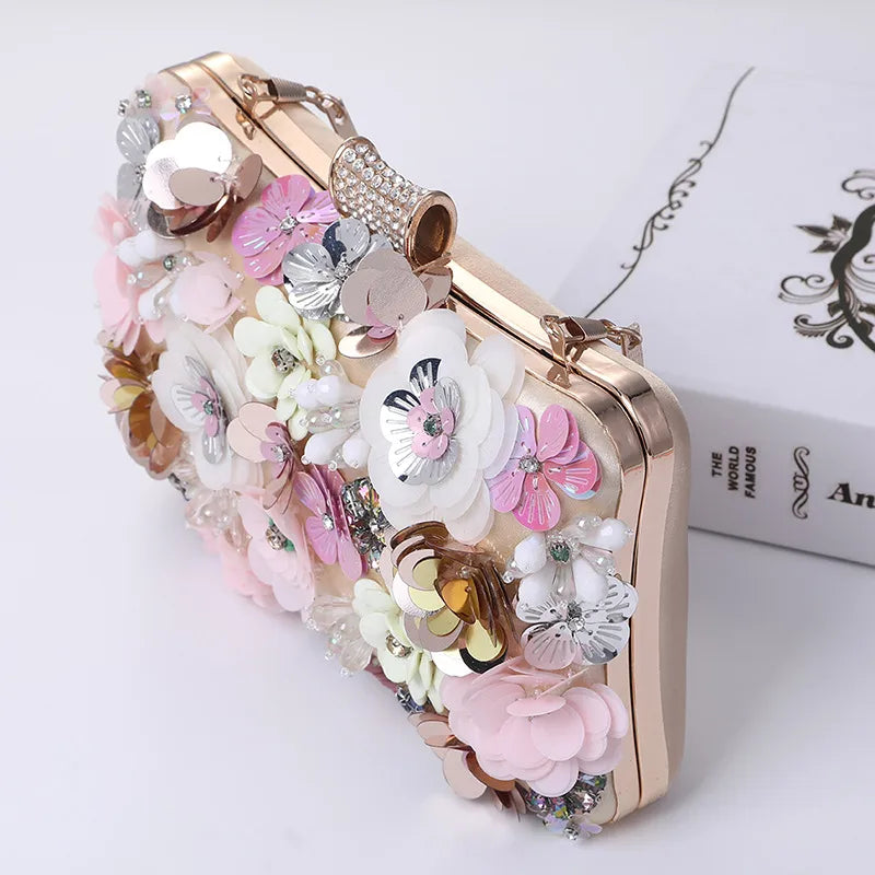 satin flower beading square evening bags