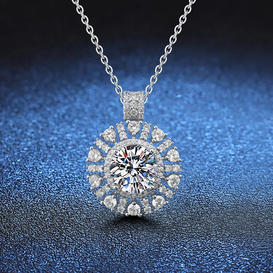 5 Karat Moissanite 925 Sterling Silver Pendant Necklace GRA Certificate Round Brilliant Cut Geometric White Gold Plated Pendant Necklace