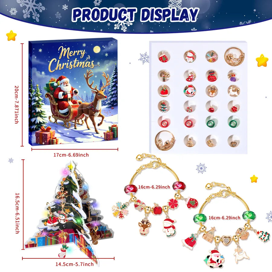 Christmas Countdown 24 Days Calendar Arrival Festival Surprise Blind Box Cartoon Diy Creative Combination Christmas Bracelet