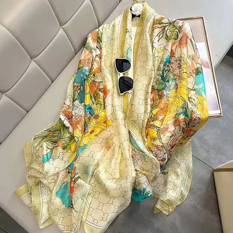 women's elegant geometric satin silk scarf