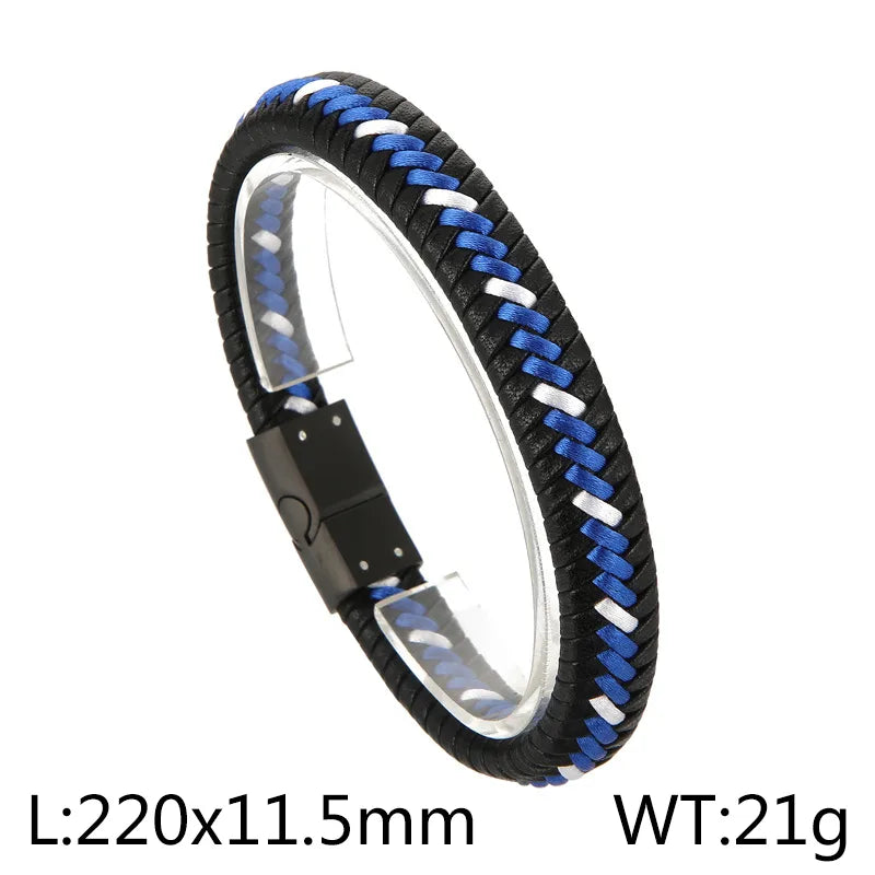 simple style geometric color block stainless steel cotton rope cowhide unisex wristband