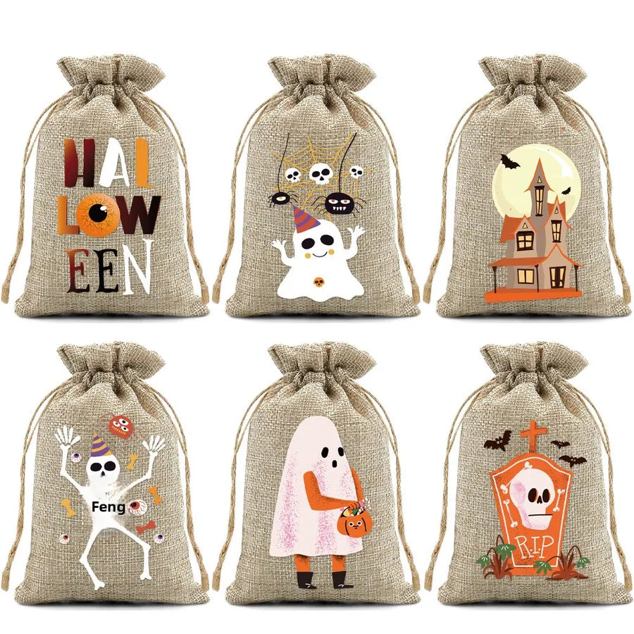 Halloween Linen Bag Easter Linen Bag Children Party Candy Storage Bag Festival Celebration Supplies Party Printing Material