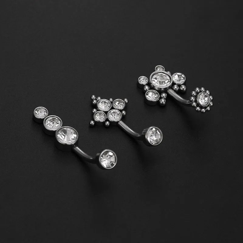 fashion solid color stainless steel inlay zircon belly ring 1 piece