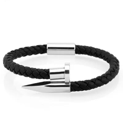 Elegant Streetwear Solid Color Leather rope Titanium Steel Plating Men'S Cuff Bracelets Men Cord & Leather Bracelets