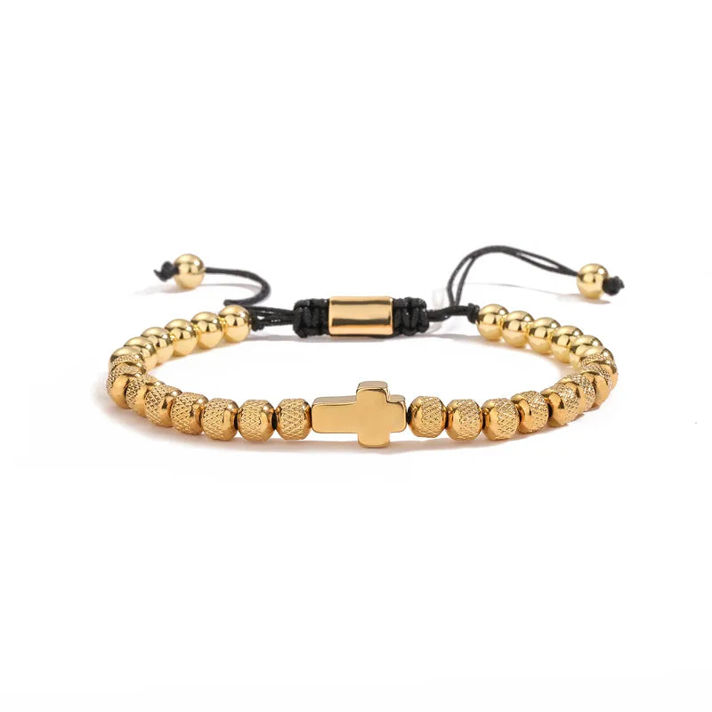 classic style commute cross stainless steel copper beaded bracelets