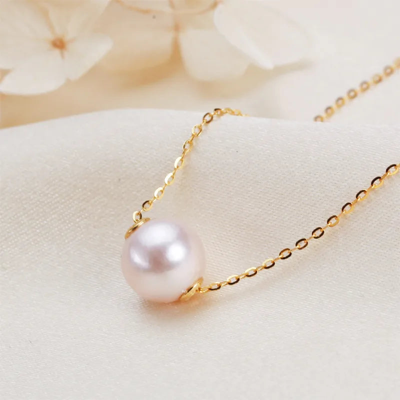 925 Sterling Silver Freshwater Pearl cable chain Geometric Pendant Necklace