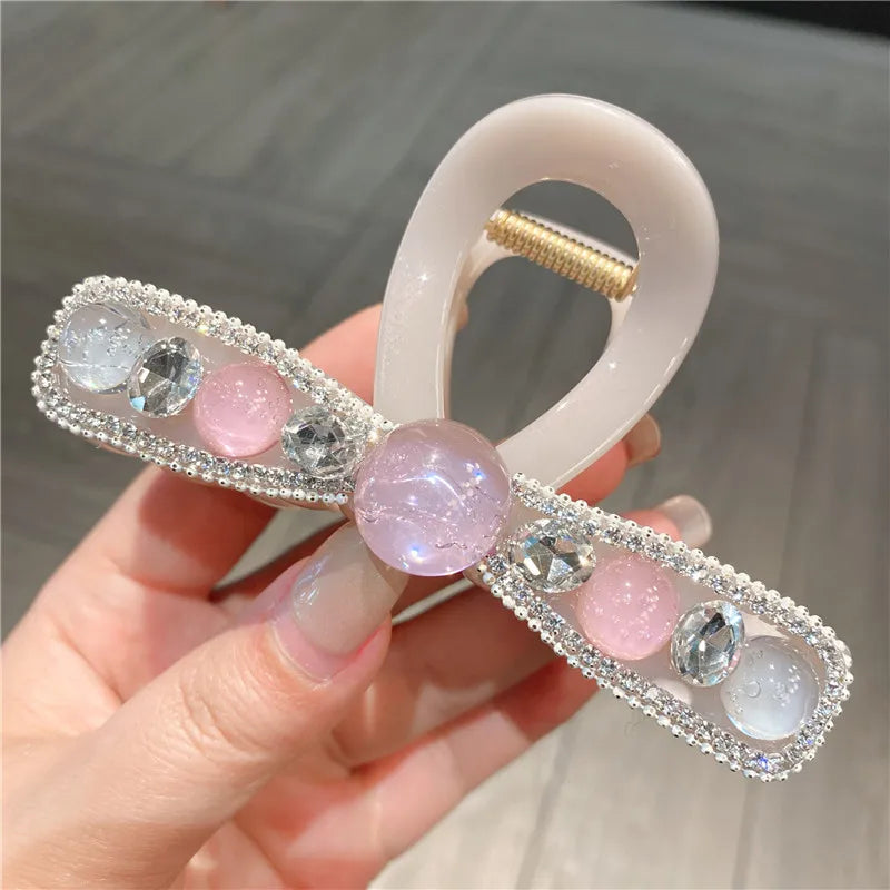 New Style Medium Size Water Diamond Jelly Color Hair Claw Women's Luxury Sensation Shark Fin Hair Clip Hair Accessories