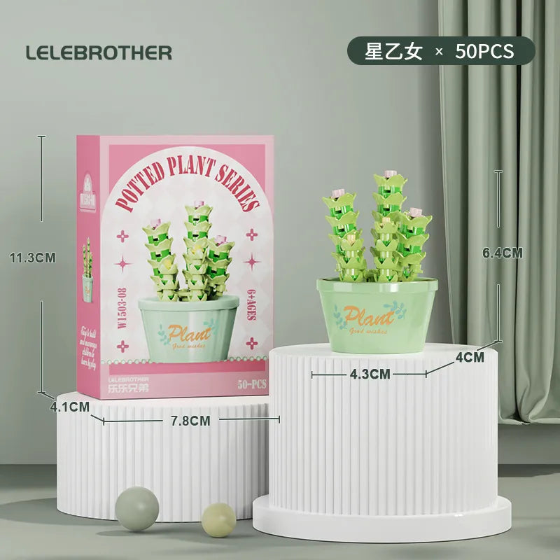 Compatible with  Blocks Flower Children's Educational Assembled Simulation Eternal Flower Flowers Fleshy Potted Toy Gift Wholesale