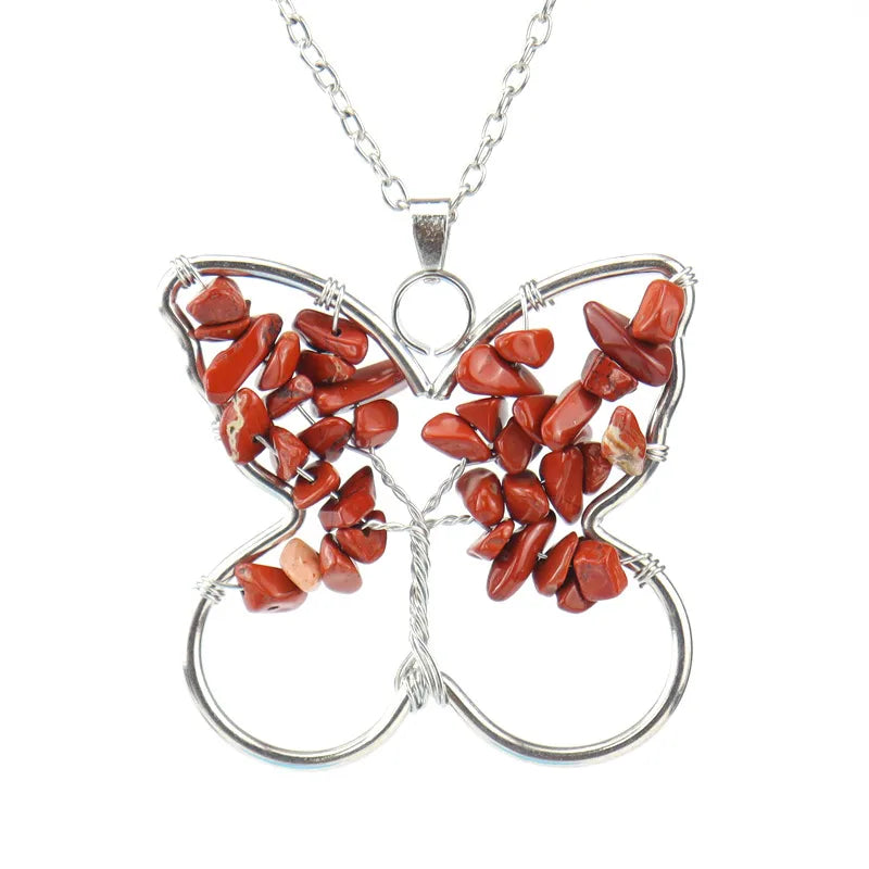 ethnic style butterfly natural stone pendant necklace 1 piece