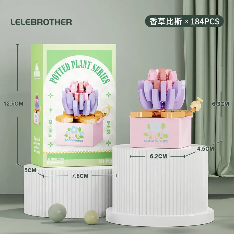 Compatible with  Blocks Flower Children's Educational Assembled Simulation Eternal Flower Flowers Fleshy Potted Toy Gift Wholesale