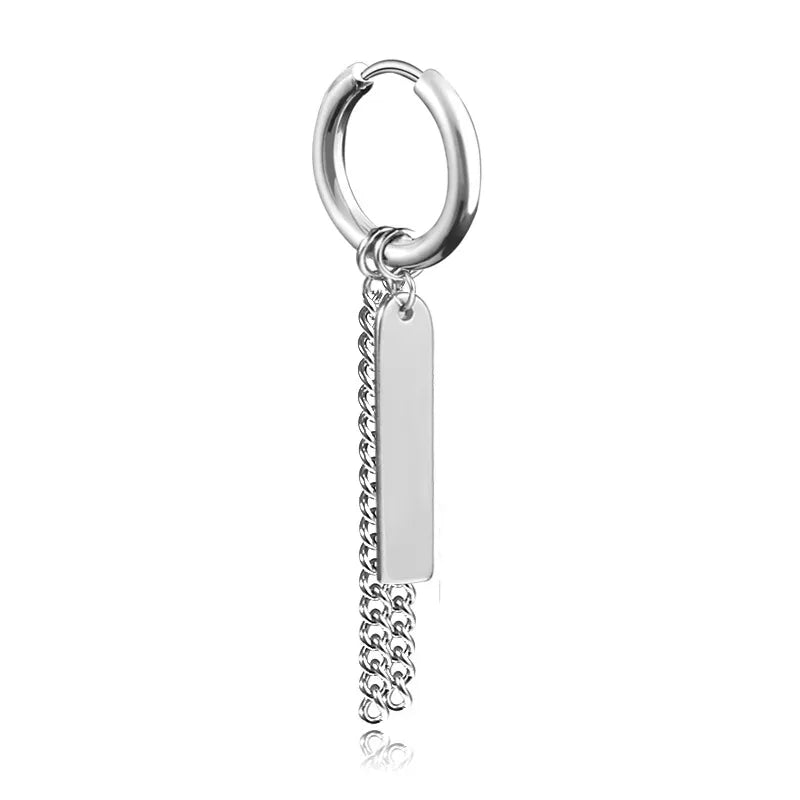 punk titanium steel earrings men's long tassel chain earrings single