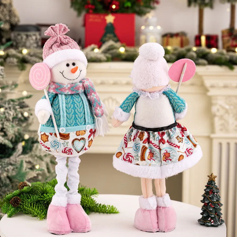New Christmas Decoration Pink Santa Claus Snowman Extendable Dolls Display Window Arrangement Festive Polyester And Cotton Decor