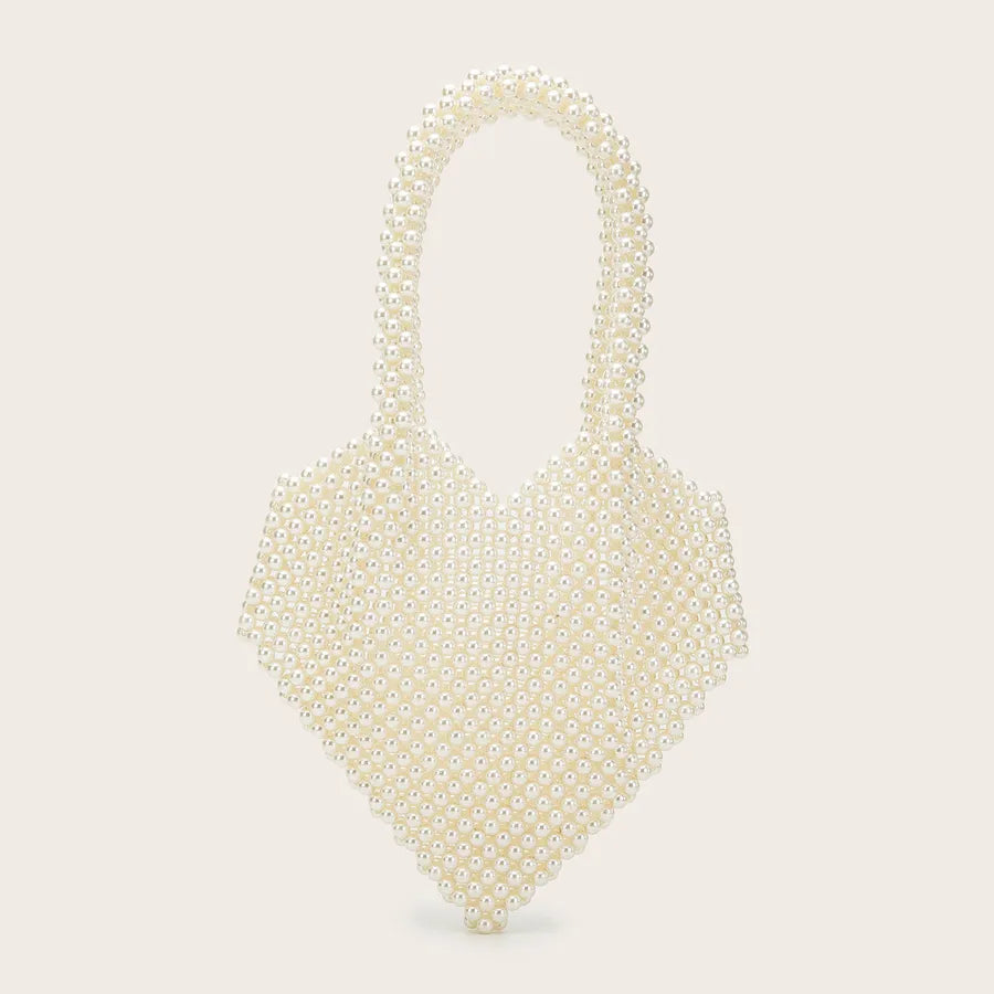 Women's Medium Arylic Geometric Vintage Style Streetwear Beading Heart-shaped Open Handbag
