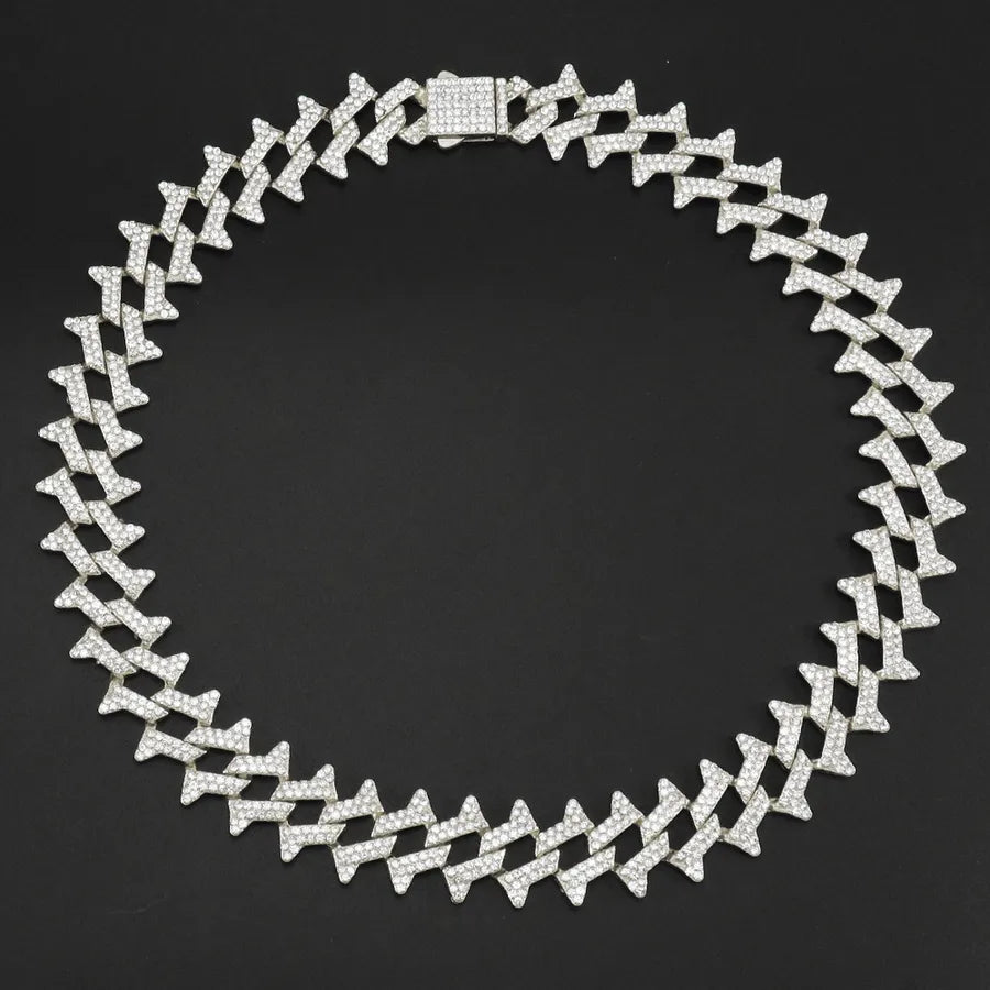 Personalized Diamond-Shaped Short Thorn Thorn Cuban Link Chain Necklace Men's Domineering Clavicle Chain Sweater Necklace Necklace
