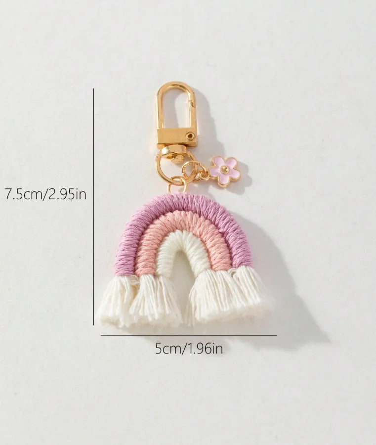 Fashionable Sweet Rainbow Knitted Keychain Pendant Accessory New Arrival Jewelry Handcrafted Tassel Irregular Design Personality