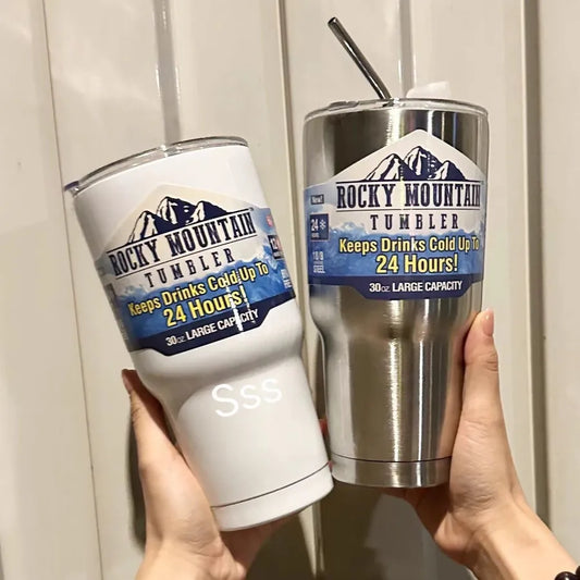 Large Ice Cup Food Grade 304 Stainless Steel Cold and Heat Preservation Double Drink Summer Coffee Cup Vehicle-Borne Cup Portable Men and Women Ins