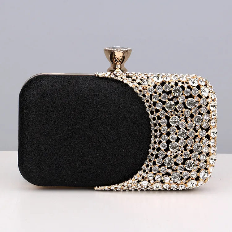 black gold silver pu leather color block rhinestone square evening bags