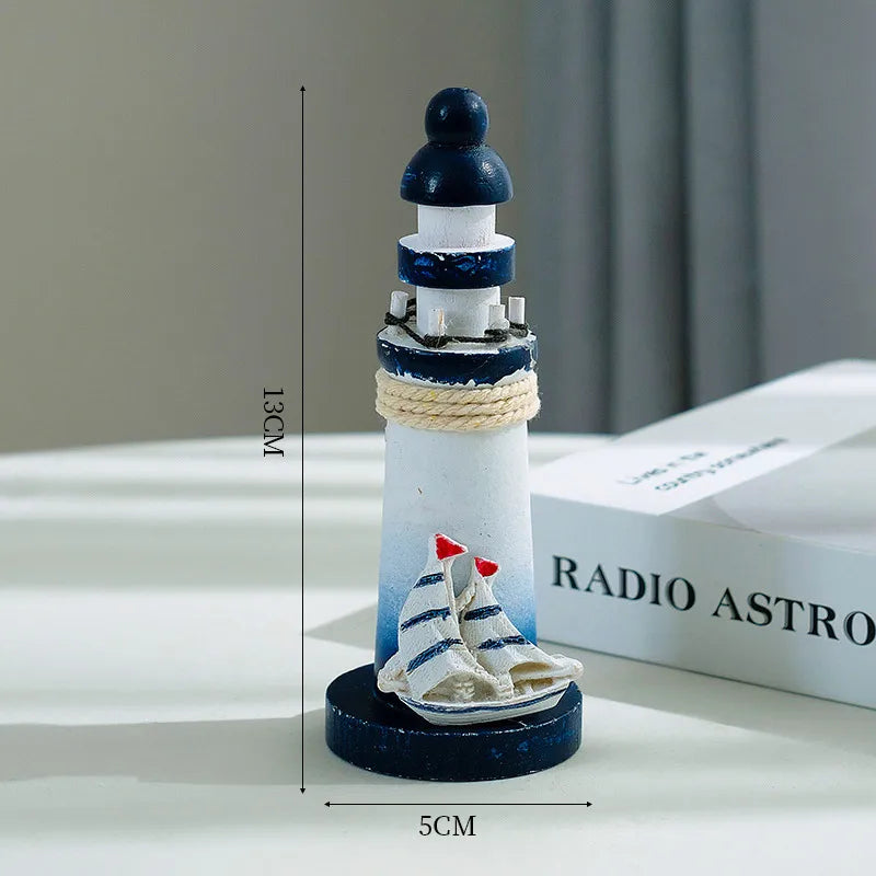 Mediterranean Style Wooden Stamper Ocean 13cm Small Lighthouse Decoration Creative Gift Shooting Props