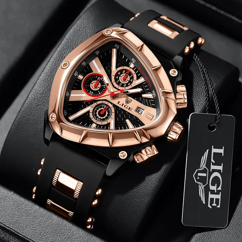 LIGE/LIGE  new personalized polygon men's multi-waterproof luminous calendar watch