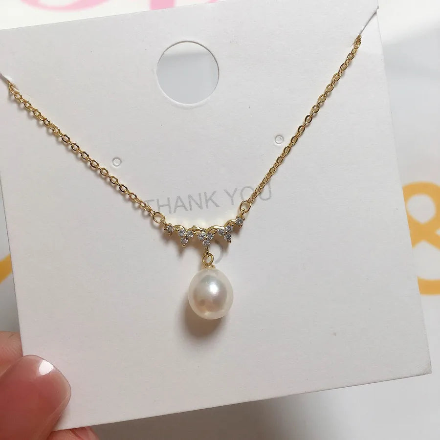 New High Quality Craft Natural Freshwater Pearl Pendant Wave Clavicle Chain Copper Plated Real Gold Super Color Preservation Necklace