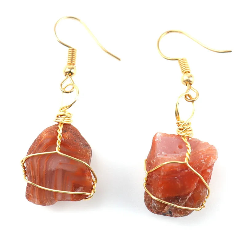 1 pair simple style irregular asymmetrical plating natural stone metal drop earrings