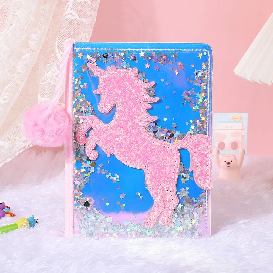 Adorable Glitter  Notebook Cute Cartoon Student Planner Journal Ice Cream  Blue  Wooden Pulp Furry Material
