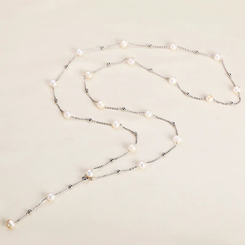 Freshwater Pearl Copper cable chain Geometric Y-Necklace Pendant Necklace
