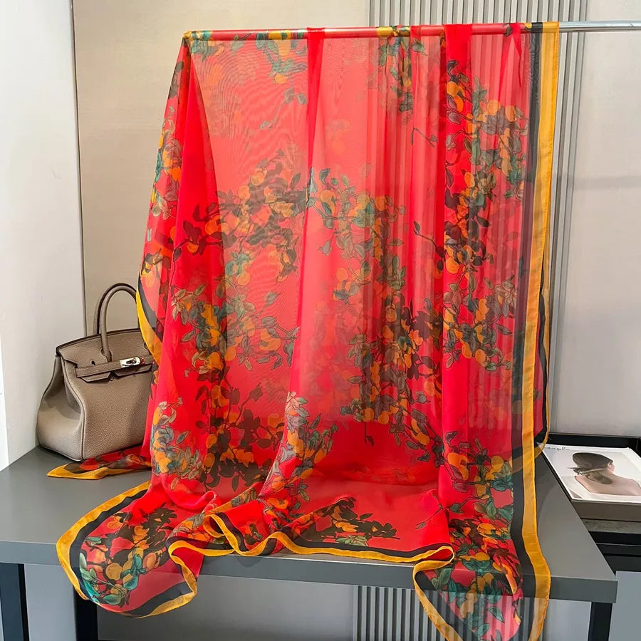 Women's Retro Flower Brocade Yarn Silk Scarf